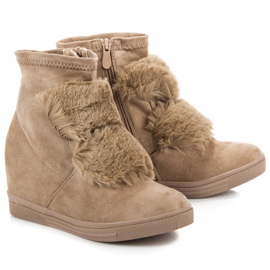 Baskets compensées avec fourrure brun 4
