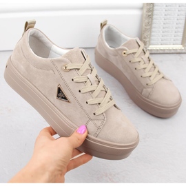 Chaussures à plateforme pour femme en cuir et daim beige Filippo DP3533 4