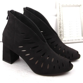 Bottines femme en daim ajourées à bout ouvert, noir Potocki LE20318 le noir 2