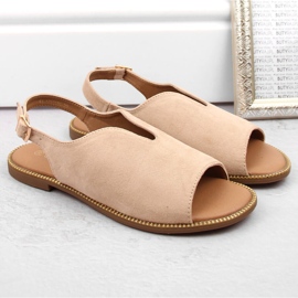 Sandales plates femme en daim beige Potocki BF47305 2