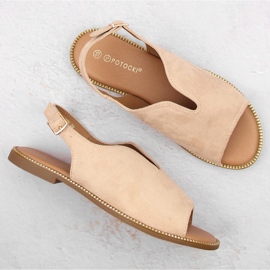 Sandales plates femme en daim beige Potocki BF47305 4