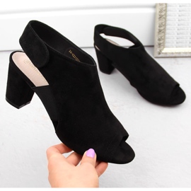 Sandales femme talon haut en daim avec velcro, noir Potocki CA42312 1