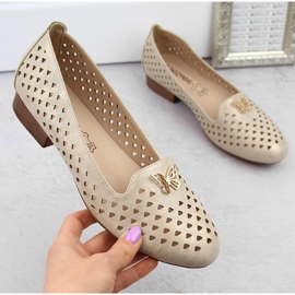 M. DASZYŃSKI Chaussures ajourées à talons bas pour femmes, dorées M.Daszyński beige 5