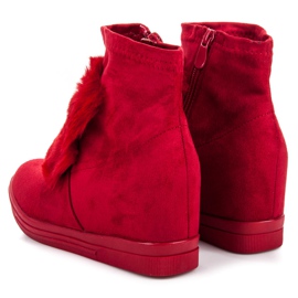 Baskets compensées avec fourrure rouge 3