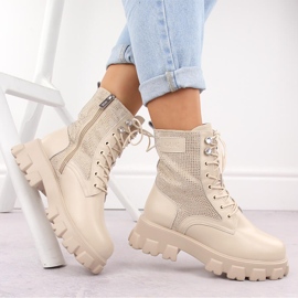Bottines femme en cuir avec strass, beige Goe OO2N4108 4