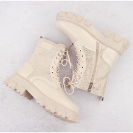 Bottines femme en cuir avec strass, beige Goe OO2N4108 3