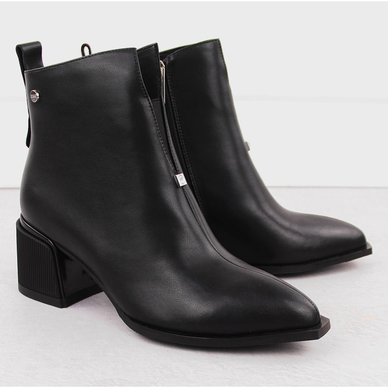 Bottines à talons en cuir pour femme, noires Goe OO2N4211 2
