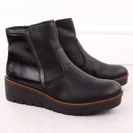 Bottines confortables pour femmes noires vernies Rieker X9150-00 2