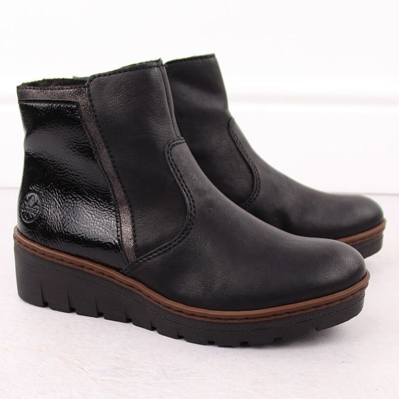 Bottines confortables pour femmes noires vernies Rieker X9150-00 2