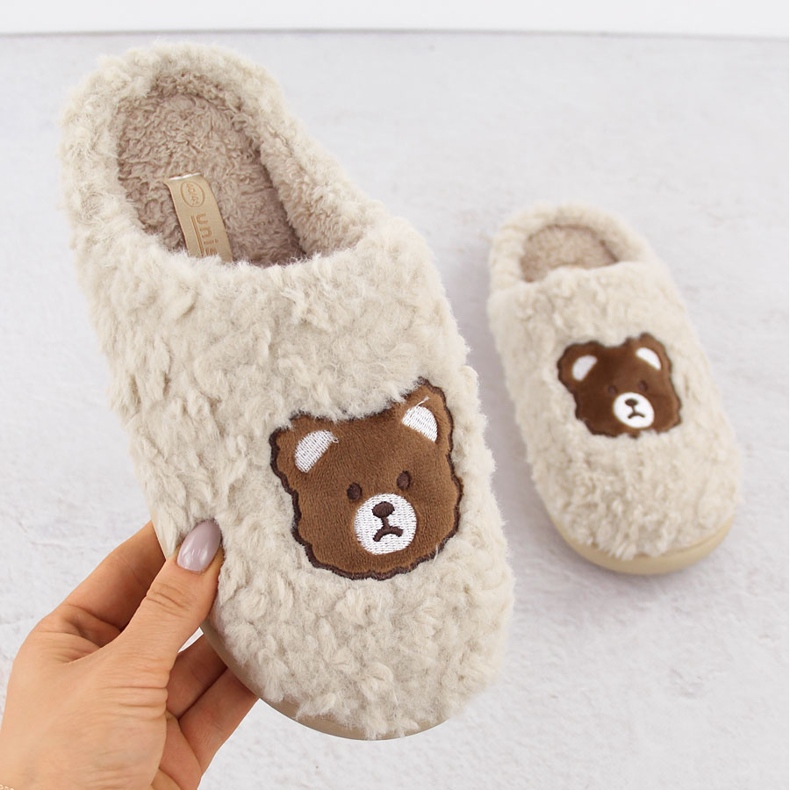 Chaussons de maison pour femmes avec ours en peluche, beige Unisoft 6625 1