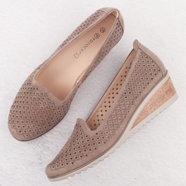 Chaussures compensées ajourées en daim pour femme, marron, Potocki SZ12306 brun 3