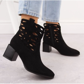 M. DASZYŃSKI Bottes de femmes sur le post en daim noir ouvert noir le noir 5