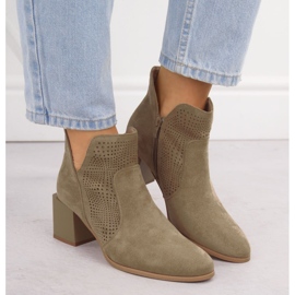 Bottes pour femmes sur le pilier de l'ouverture en daim beige sombre M. Daszyński SA217-6 6