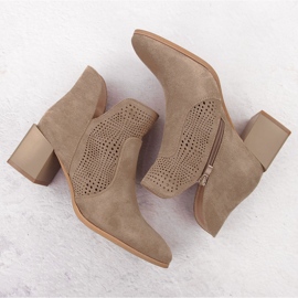 Bottes pour femmes sur le pilier de l'ouverture en daim beige sombre M. Daszyński SA217-6 3