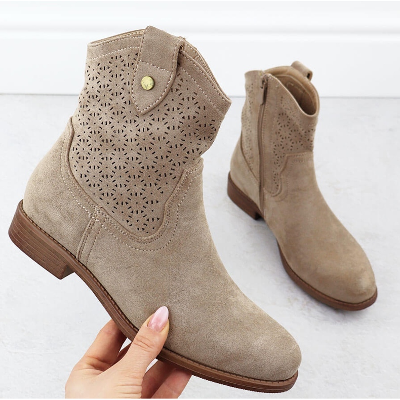 Bottes de daim des femmes Openwork Beige S.Barski HY51-063 1