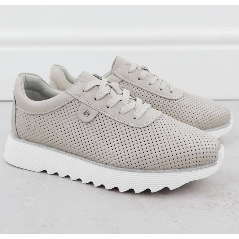 S.Barski Chaussures en cuir pour femmes sur la plate-forme ouverte Beige S. Barski LR51-629 2