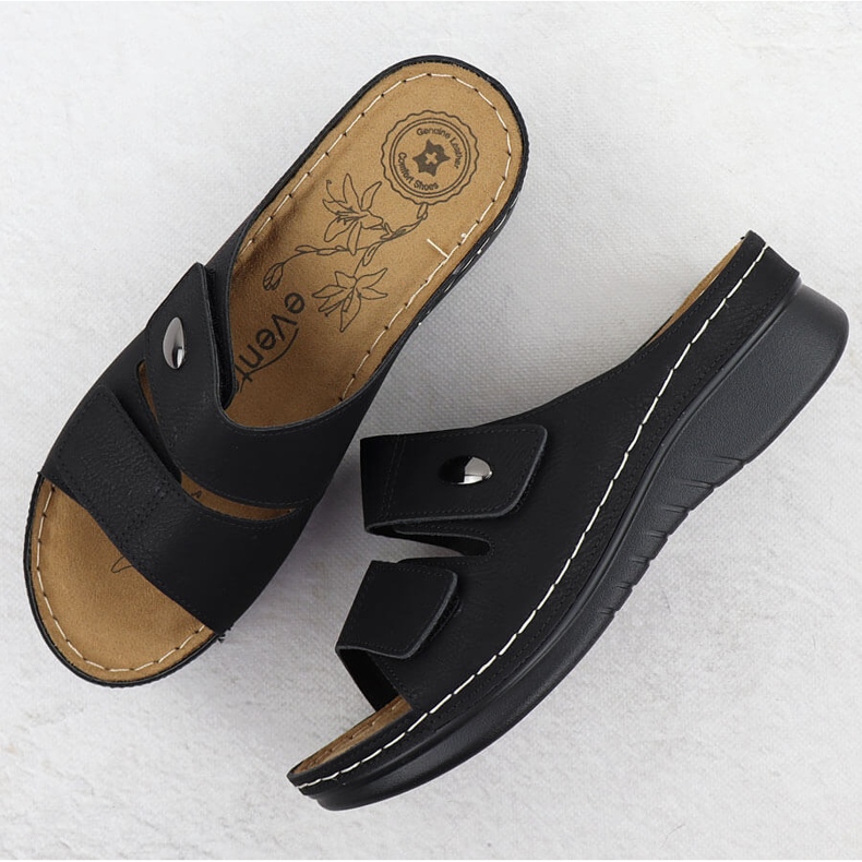 Flip pour femmes -flops sur les coins ajusté Black Evento 1602 noir 2