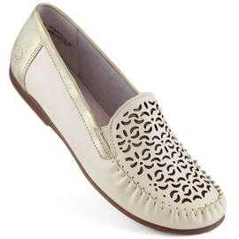 Chaussures ajourées confortables en cuir Rieker W RKR658, beige 32