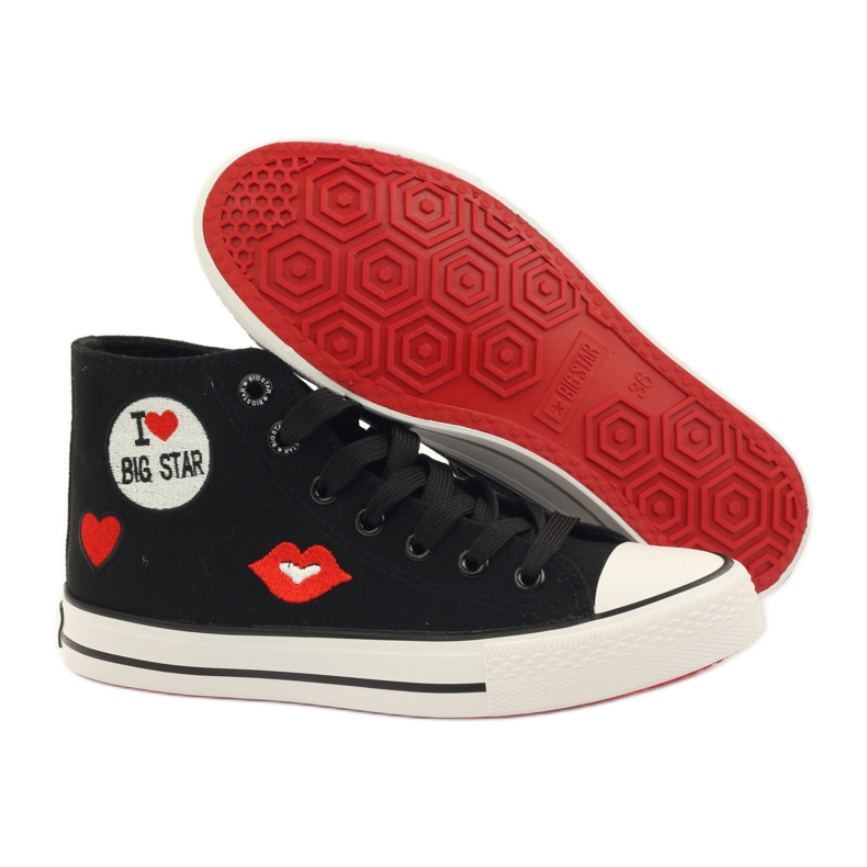 Baskets nouées Big star 274014 blanc noir rouge 3