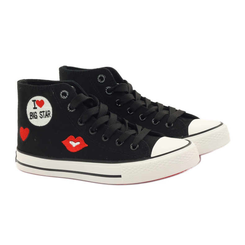 Baskets nouées Big star 274014 blanche le noir rouge 4