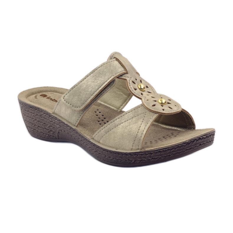 Chaussons velcro dorés Inblu GL086 jaune brun 1