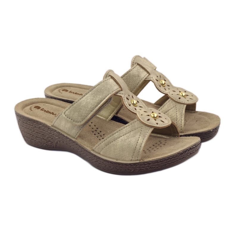 Chaussons velcro dorés Inblu GL086 jaune brun 4