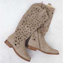 Bottes ouvertes des femmes en daim beige S.Barski HY51-176 1