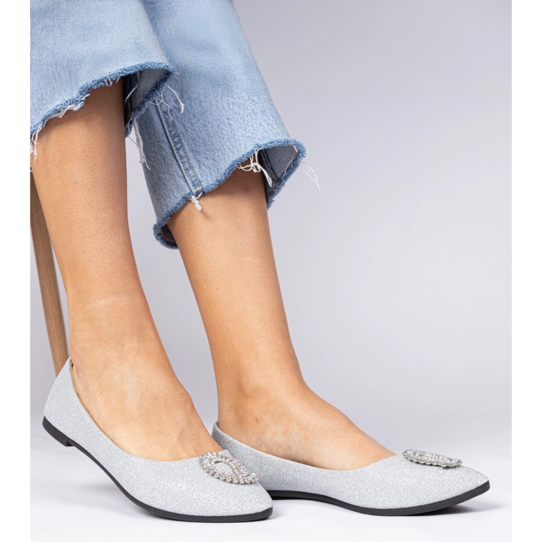 Ballerines de paillettes argentées avec des zircons 2