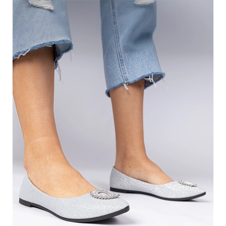 Ballerines de paillettes argentées avec des zircons 1