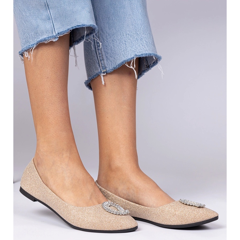 Ballerines de paillettes de champagne féminines avec zircons doré 1