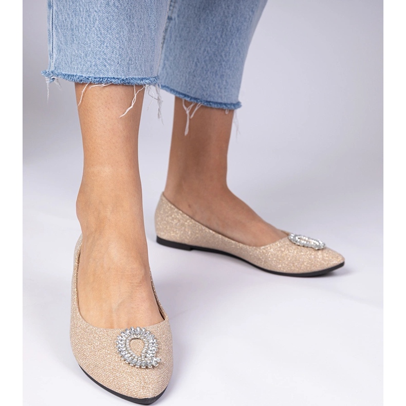 Ballerines de paillettes de champagne féminines avec zircons doré 2