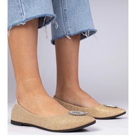 Ballerines de paillettes féminines dorées avec zircons 1