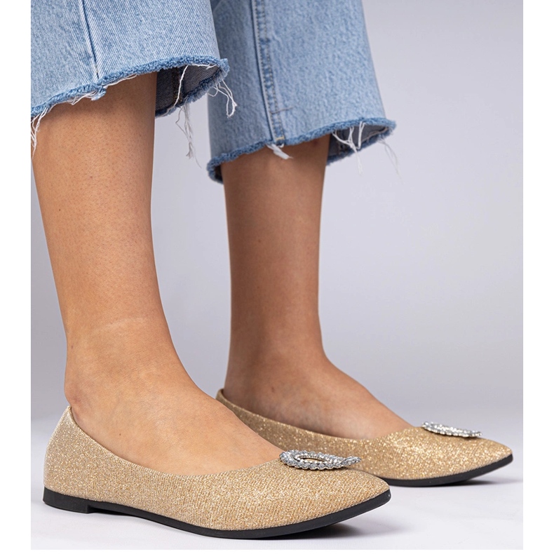 Ballerines de paillettes féminines dorées avec zircons 1