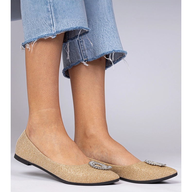Ballerines de paillettes féminines dorées avec zircons d'or 2