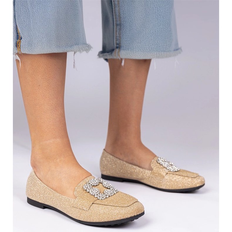 Mocassins de paillettes dorés avec zircons 1