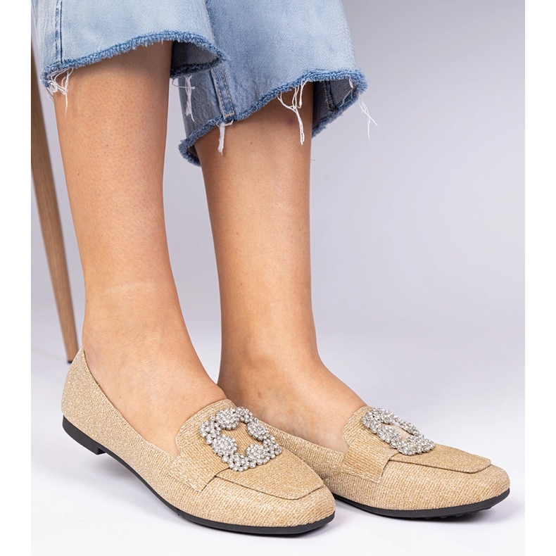 Mocassins de paillettes dorés avec zircons 2