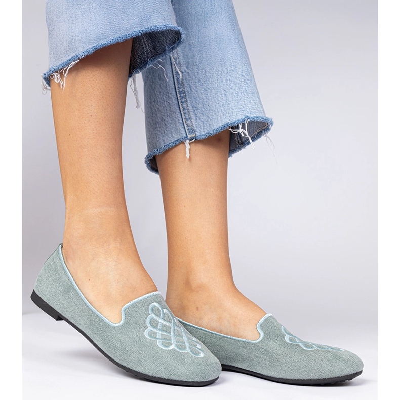 Ballerines Ekozamszowe pour femmes vertes avec broderie 1