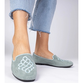 Ballerines Ekozamszowe pour femmes vertes avec broderie 2 Ballerines Ekozamszowe pour femmes vertes avec broderie 2