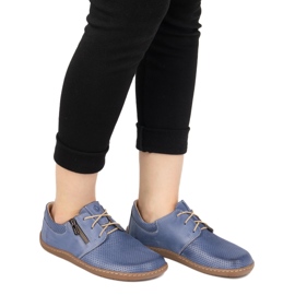 Olivier Chaussures en cuir minimaliste pour femmes pieds nus 1244 bleu marine perforé 1