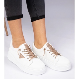 Baskets blanches Sneakers avec zircons de champagne 1