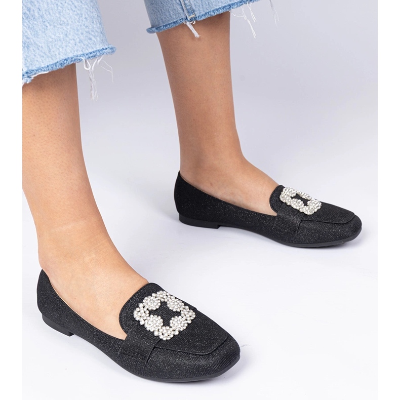 Mocassins de paillettes noires avec zircons le noir 1 Mocassins de paillettes noires avec zircons le noir 1