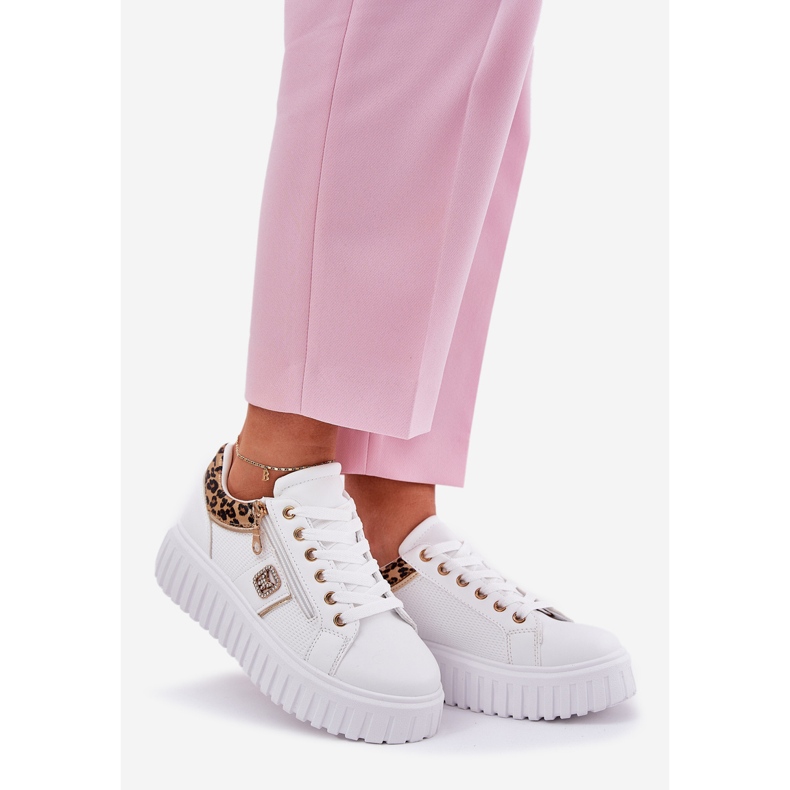 Chaussures de sport pour femmes sur plate-forme avec imprimé léopard léopard en cuir eco blanc 1