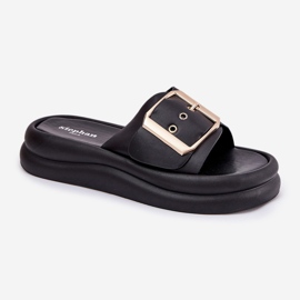 Slippers pour femmes sur une plate-forme massive avec une boucle noire décorative 4