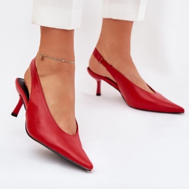 Talons hauts avec un talon en cuir écologique en plein air rouge 2