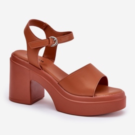 Sandales féminines sur une plate-forme en cuir Eco Massive Post et Camel brun 4