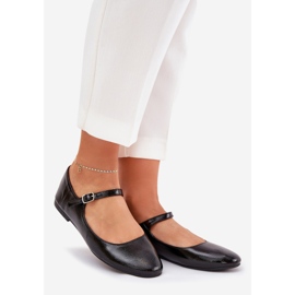 Ballerines en cuir verni avec ceinture, noir le noir 1