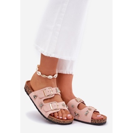 Les tongs des femmes sur une semelle de liège avec des pinces et des épingles de rose clair 1