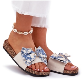 Slippers pour femmes avec un arc sur la plate-forme en liège bleu beige 9