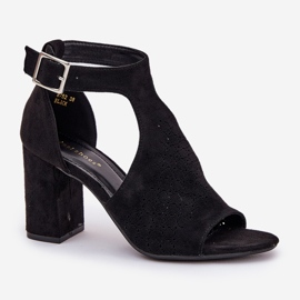 Sandales avec un motif de travail ouvert sur le post en daim noir Eco Black le noir 3