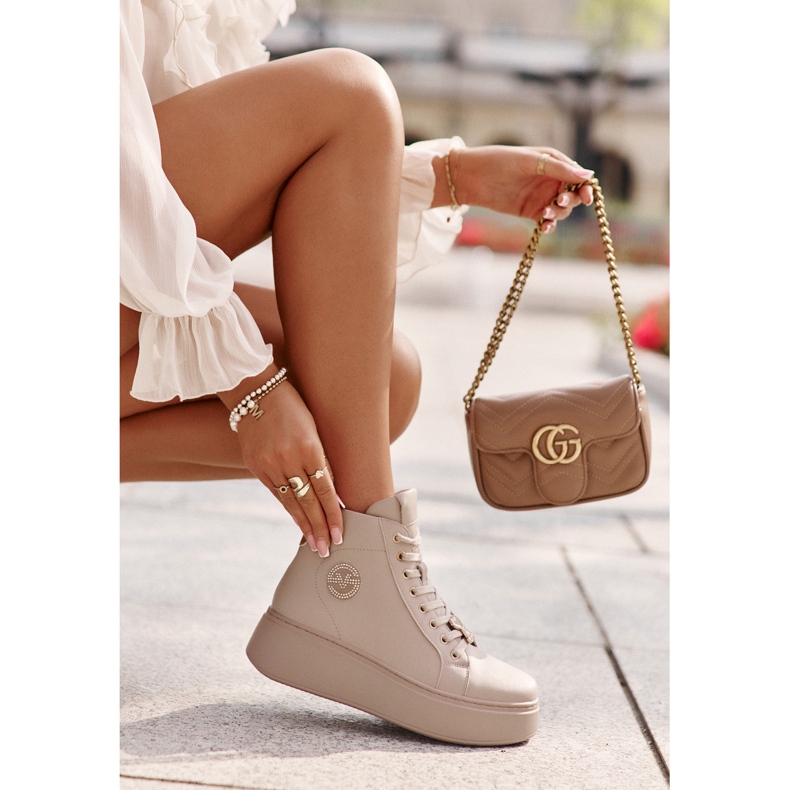 Baskets hautes en cuir pour femmes sur la plateforme Vinceza 66707 Beige 7 Baskets hautes en cuir pour femmes sur la plateforme Vinceza 66707 Beige 7